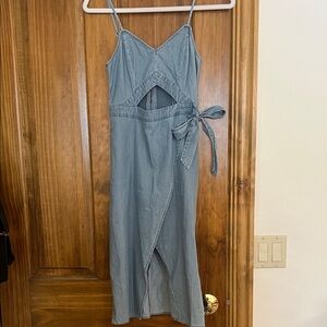 Express Light Blue Denim Midi Dress with Side Tie